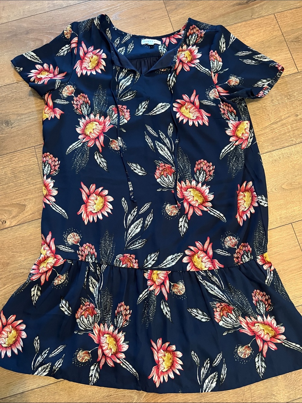 DownEast Navy Floral Midi Dress with Pink and Yellow Blooms